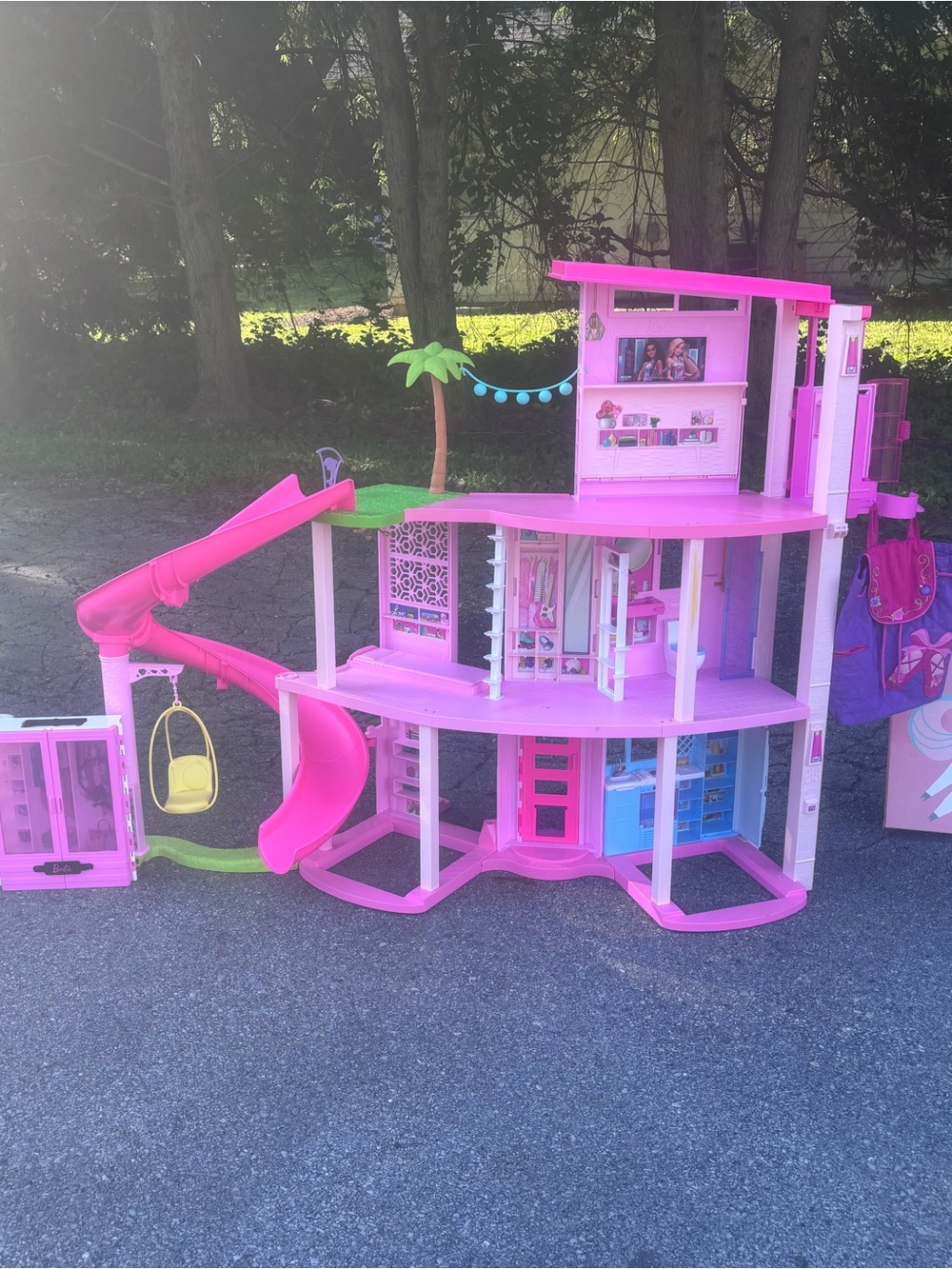 Multi-Level Pink Playhouse Dollhouse with Slide and Swing
